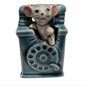 1970's MOUSE IN A TELEPHONE TOOTHPICK HOLDER